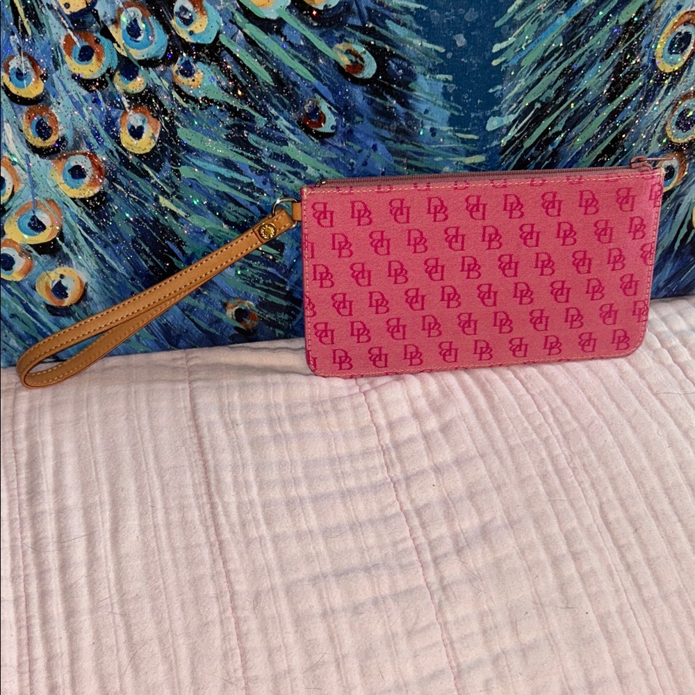 Vintage Dooney & Bourke Pink Canvas Monogram Wristlet